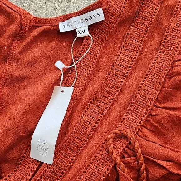 NWT Baltic Born Burnt Orange Maxi Flowy Vheck Dress Short Sleeve Sz 6 - Picture 5 of 9